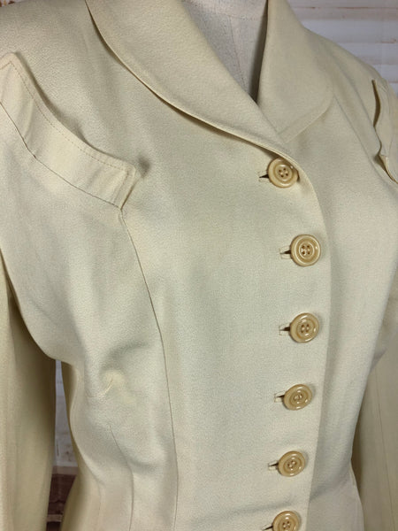 Original 1940s 40s Vintage Off White Cotton Summer Suit With Circular Accents