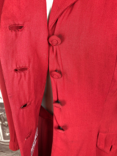 Fabulous Original Volup Vintage 1940s 40s Red Gabardine Suit By Van Houten