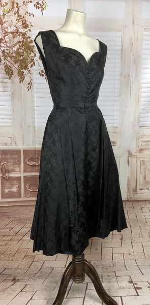 RESERVED FOR LEONA - PLEASE DO NOT PURCHASE - Original 1950s 50s Vintage Black Cocktail Dress With Oak Leaf Pattern
