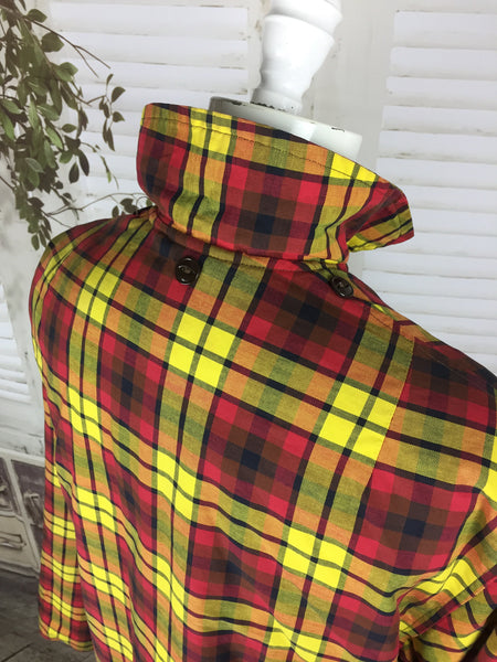 Original 1950s Vintage Mustard Yellow And Red Plaid Thermo Jac Padded Jacket