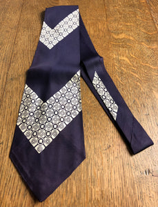 Fabulous Original Late 1940s Vintage Navy Blue Geometric Pattern Swing Tie By Dolls