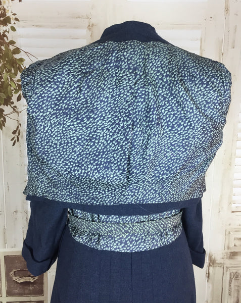 LAYAWAY PAYMENT 2 OF 2 - RESERVED FOR KAREN - PLEASE DO NOT PURCHASE - Original 1940s 40s Vintage Navy Airforce Blue Wool And Rayon Dress With Cropped Jacket Suit