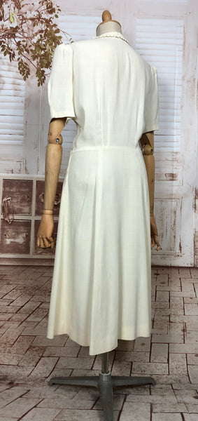Incredible Original 1930s Volup Vintage White Puff Sleeve Dress With Rouleau Details