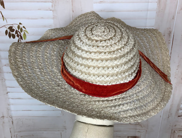 Gorgeous Original 1940s 40s Vintage White And Red Sun Hat