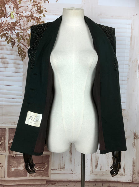 LAYAWAY PAYMENT 2 OF 2 - RESERVED FOR BRIANA - Incredible Original Vintage 1940s 40s Bottle Green Beaded Blazer By Ni-Nel