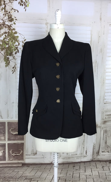 Original 1940s Black Vintage Gabardine Jacket Blazer