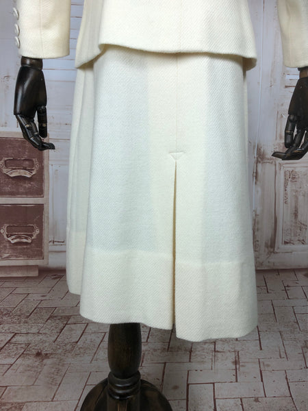 Incredible Late 1930s 30s / Early 1940s 40s Off White Double Breasted Wool Skirt Suit