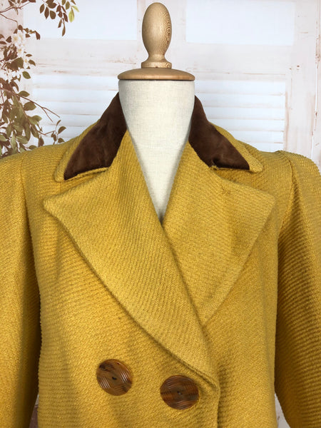 Stunning Original Late 1930s / Early 1940s Vintage Mustard Yellow And Brown Textured Coat