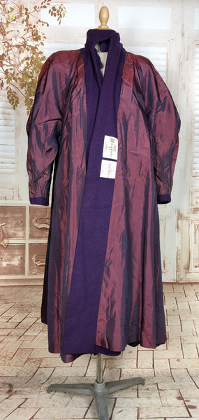 Exceptional Original 1940s Volup Vintage Purple Swing Coat With Bishop Sleeves And Sun Burst Back