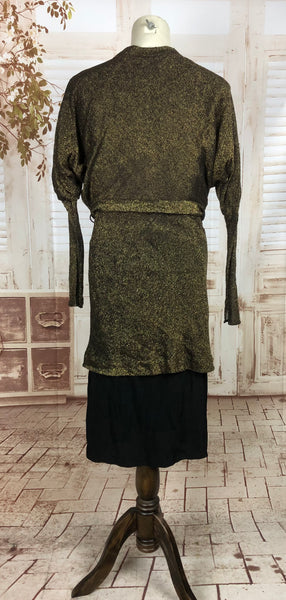 Original 1930s 30s Vintage Belted Lamé Thread Dress With Juliette Sleeve