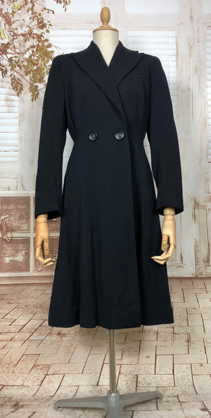 Exquisitely Tailored Original 1940s 40s Navy Blue Fit And Flare Princess Coat By Rothmoor