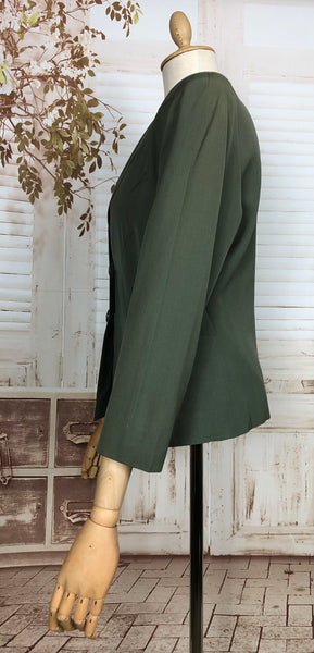 Stunning Original 1940s Vintage Sage Green Blazer With Huge Shoulders