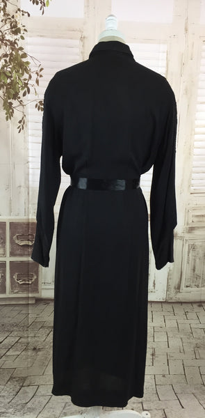 LAYAWAY PAYMENT 2 OF 2 - RESERVED FOR JODY - Original 1930s Vintage Black Crepe Dress With Diamante Satin Belt And Soutache Panels By Sheilla Belle Chicago