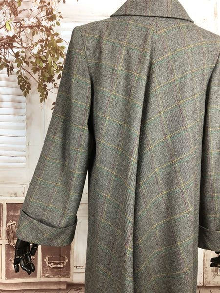 Original 1940s 40s Vintage Grey Swing Coat With Red Green And Mustard Yellow Plaid
