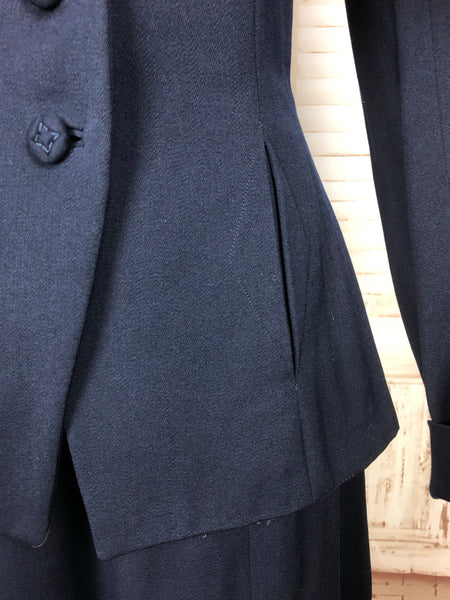 Beautiful Original 1940s 40s Vintage Navy Blue Suit By Vernon