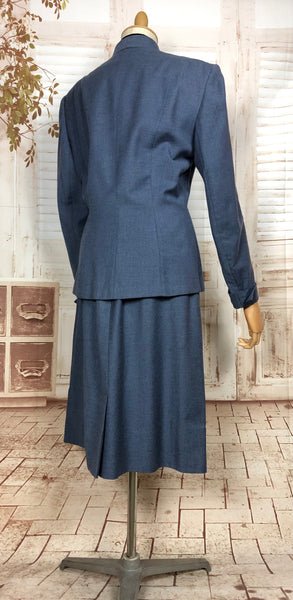 Fabulous Original Late 1940s Volup Vintage Steel Blue Beaded Skirt Suit