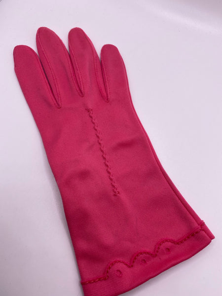 Original 1950s 50s Pink Nylon Fabric Gloves