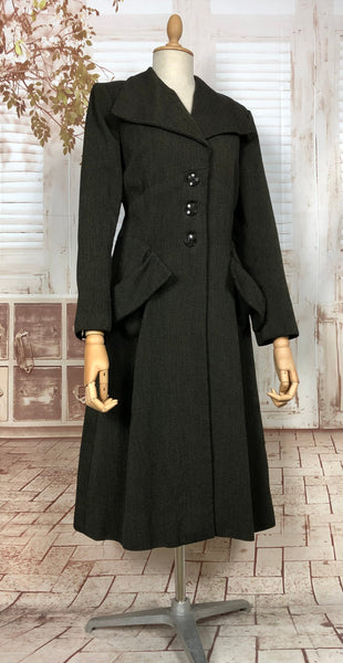 Fantastic Original Late 1940s / Early 1950s Forest Green Princess Coat With Huge Pockets