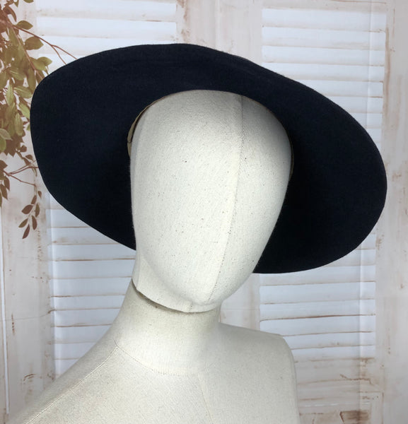 Original 1930s 30s Vintage Navy Blue Wide Brimmed Hat