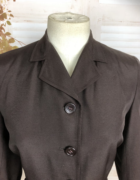 Original 1940s 40s Vintage Brown Celanese Rayon Blazer With Great Pocket Details By Handmacher