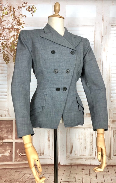 Amazing Original 1940s Vintage Grey Double Breasted Hourglass Blazer By Botany