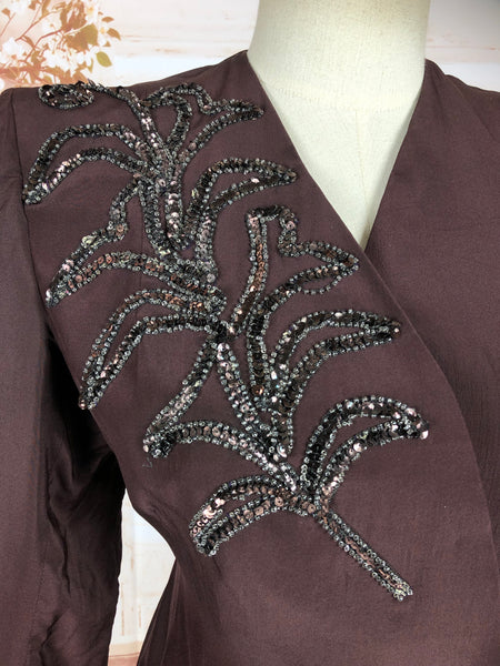 Amazing Original 1940s 40s Vintage Aubergine Purple Blazer With Beadwork And Draping