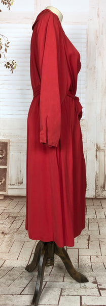 Stunning Original 1940s Volup Vintage Red Gabardine Belted Trench Coat