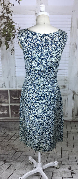 Original 1950s 50s Vintage Day Dress Blue Crazy Novelty Print Wriggle Dress