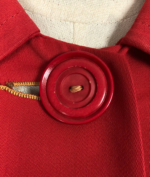 Fabulous Original 1940s 40s Vintage Red Gabardine Swing Coat