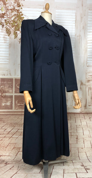 Amazing Original 1940s Vintage Navy Blue Gabardine Belt Back Princess Coat