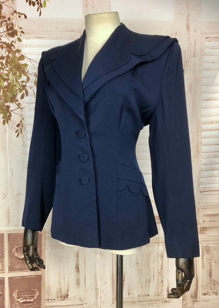LAYAWAY PAYMENT 4 OF 4 - RESERVED FOR SARAH - Fabulous Original 1940s 40s Vintage Navy Blue Gabardine Blazer With Double Sailor Style Collar