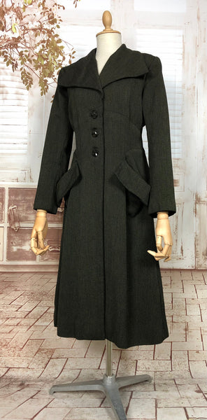 Fantastic Original Late 1940s / Early 1950s Forest Green Princess Coat With Huge Pockets