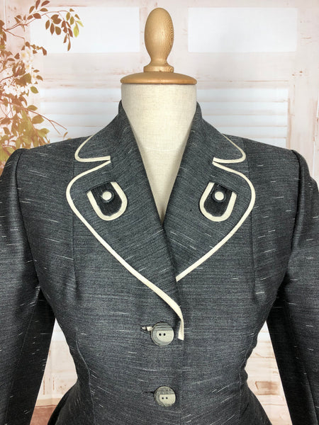 Exquisite Original 1950s Vintage Charcoal Grey Silk Mohair Lilli Ann Suit