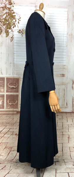 Amazing Original 1940s Vintage Navy Blue Gabardine Belt Back Princess Coat