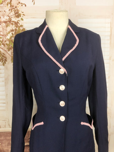 LAYAWAY PAYMENT 2 OF 2 - RESERVED FOR CHEY - Original 1940s 40s Vintage Navy Blue Cotton Summer Suit By Sacony Palm Beach