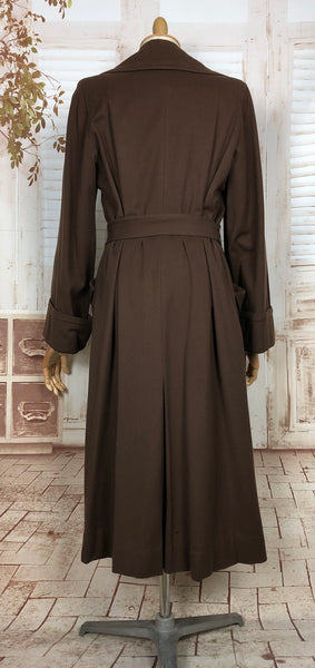 Wonderful Original 1940s Vintage Chocolate Brown Belted Wool Gabardine Princess Coat