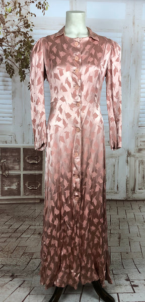 Original 1930s 30s Vintage Pink Satin House Dress With Puff Shoulders And Sailboat Pattern