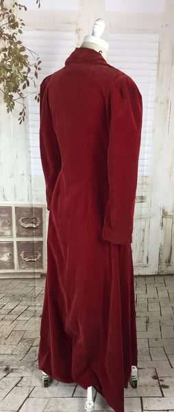 Original 1930s 30s Red Velvet Vintage Double Breasted Coat