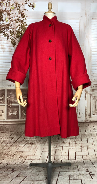 Stunning Original 1940s Vintage Lipstick Red Textured Swing Coat