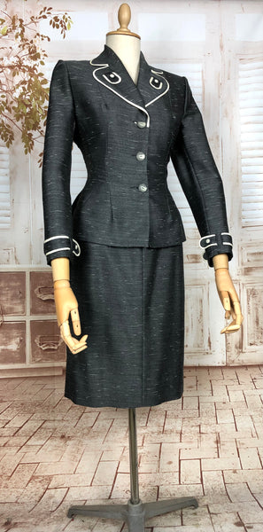 Exquisite Original 1950s Vintage Charcoal Grey Silk Mohair Lilli Ann Suit