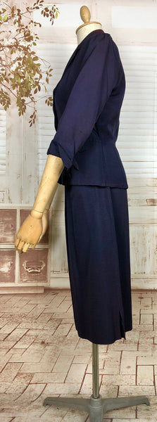 Fabulous Original 1940s Vintage Ultraviolet Purple Navy Skirt Suit With Button Details By Betty Barclay