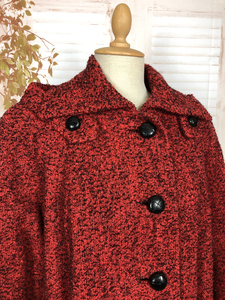 Stunning Original Late 1940s Volup Vintage Red And Black Fleck Swing Coat