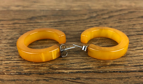 Egg Yolk Orange Bakelite Hoop Pierced Earrings
