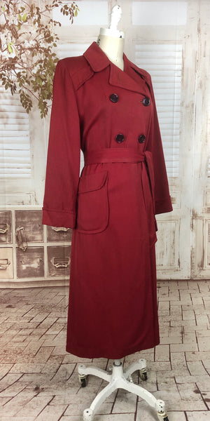 LAYAWAY PAYMENT 1 OF 2 - RESERVED FOR FELICITY - PLEASE DO NOT PURCHASE - Original 1940s 40s Vintage Red Gab Gabardine Belted Double Breasted Rain Coat