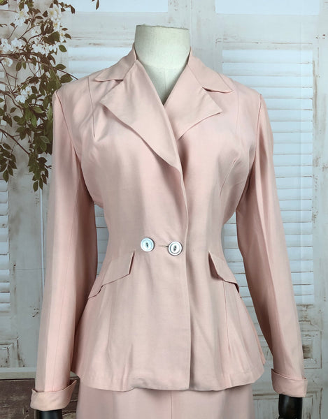 LAYAWAY PAYMENT 1 of 2 - RESERVED FOR KHARONN - Original 1940s 40s Vintage Pale Pink Belt Back Summer Suit