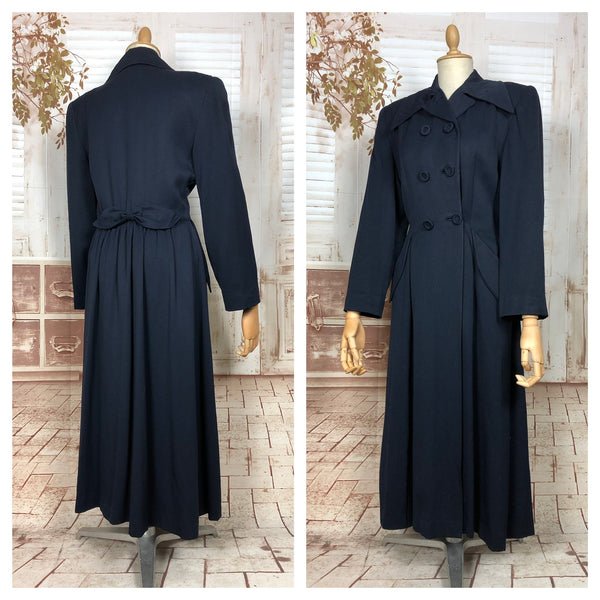 Amazing Original 1940s Vintage Navy Blue Gabardine Belt Back Princess Coat