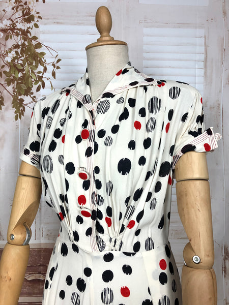 Fabulous Original 1940s Red Black And White Spotted Dress