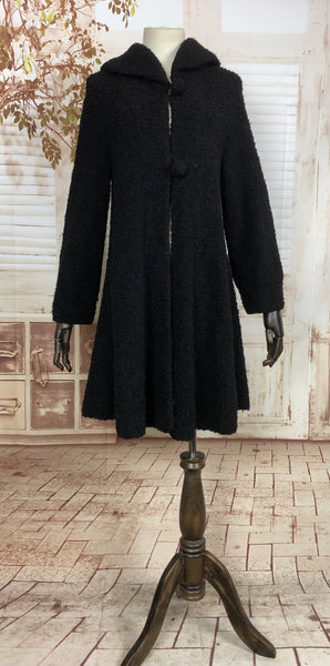 Unusual Vintage Late 1940s 40s Black Boucle Wool Cardigan Coat