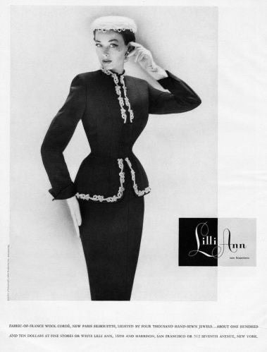 Original Vintage 1950s 50s Black Crepe Jacket With Beaded Trim By Lilli Ann