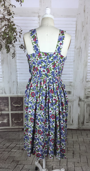 Original 1950s Vintage Floral Print Blue White And Green Dress And Bolero Set